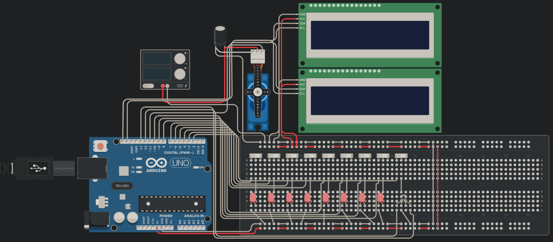 The circuit diagram for the locking/password controlled system